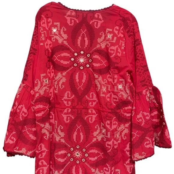 Figue Minette Cross-Stitch Embroidered Midi Dress Size M Festive Occasion